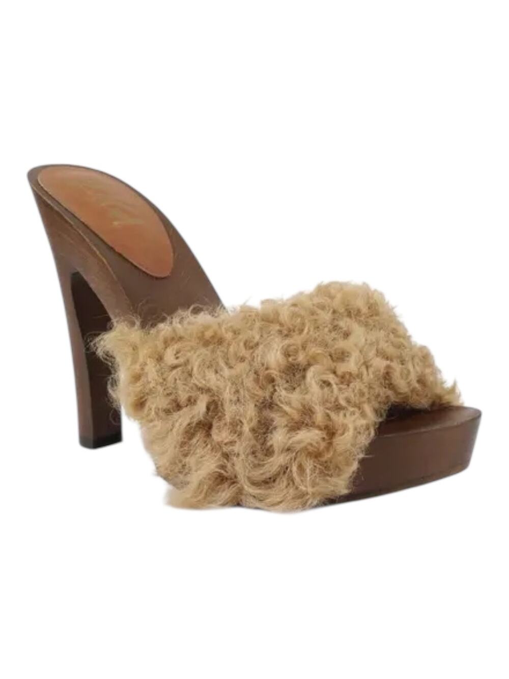 ZIGI Genuine Shearling Platform Heeled Sandal In Tan Size 10